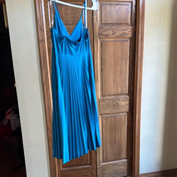Teal Blue Pleated Dress - Picture 2 of 6
